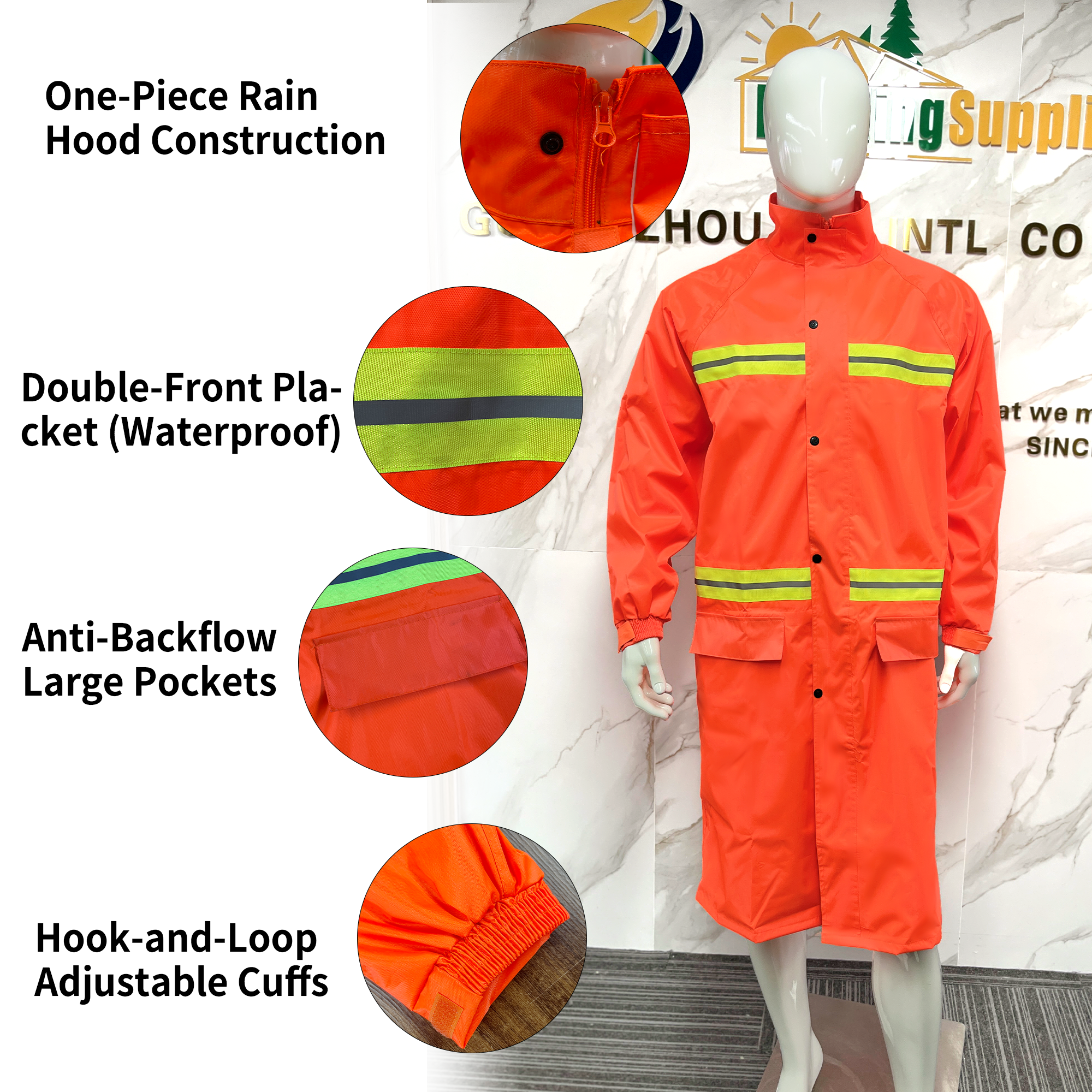 Hot Sale Good Price Custom Long Safety Waterproof Raincoat with Reflective High Visibility Strips