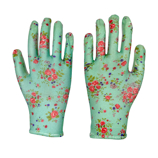 Women's Floral Nitrile Coated Garden Glove Breathable Anti-slip Safety Gloves for Yard Cleaning