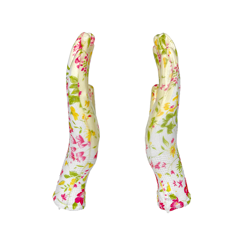 Wholesale Floral Print Mesh Gloves Safety Breathable Non Slip Garden Work Gloves for Woman