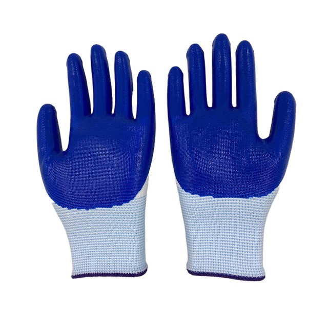 Blue Nitrile Coated Safety Gloves Working Anti Slip Durable Gloves