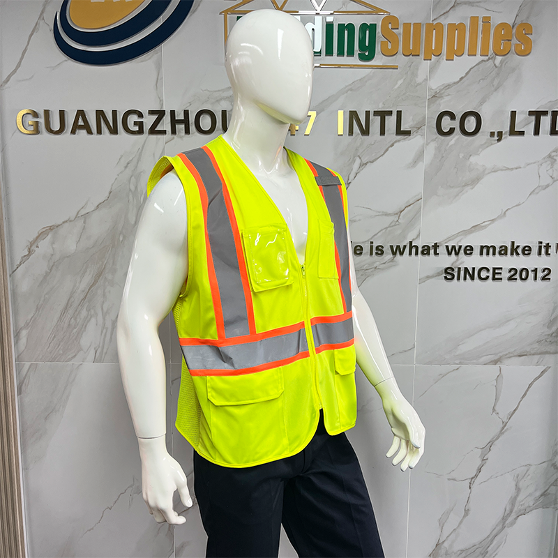 High Quality Multi-Pocket Functional Breathable Front Zipper Design Safety Reflective Vest