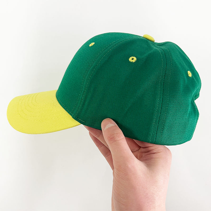 Popular Unisex Green Yellow Two Tones Hat Cotton Embroidery 6 Panel Bump Cap
