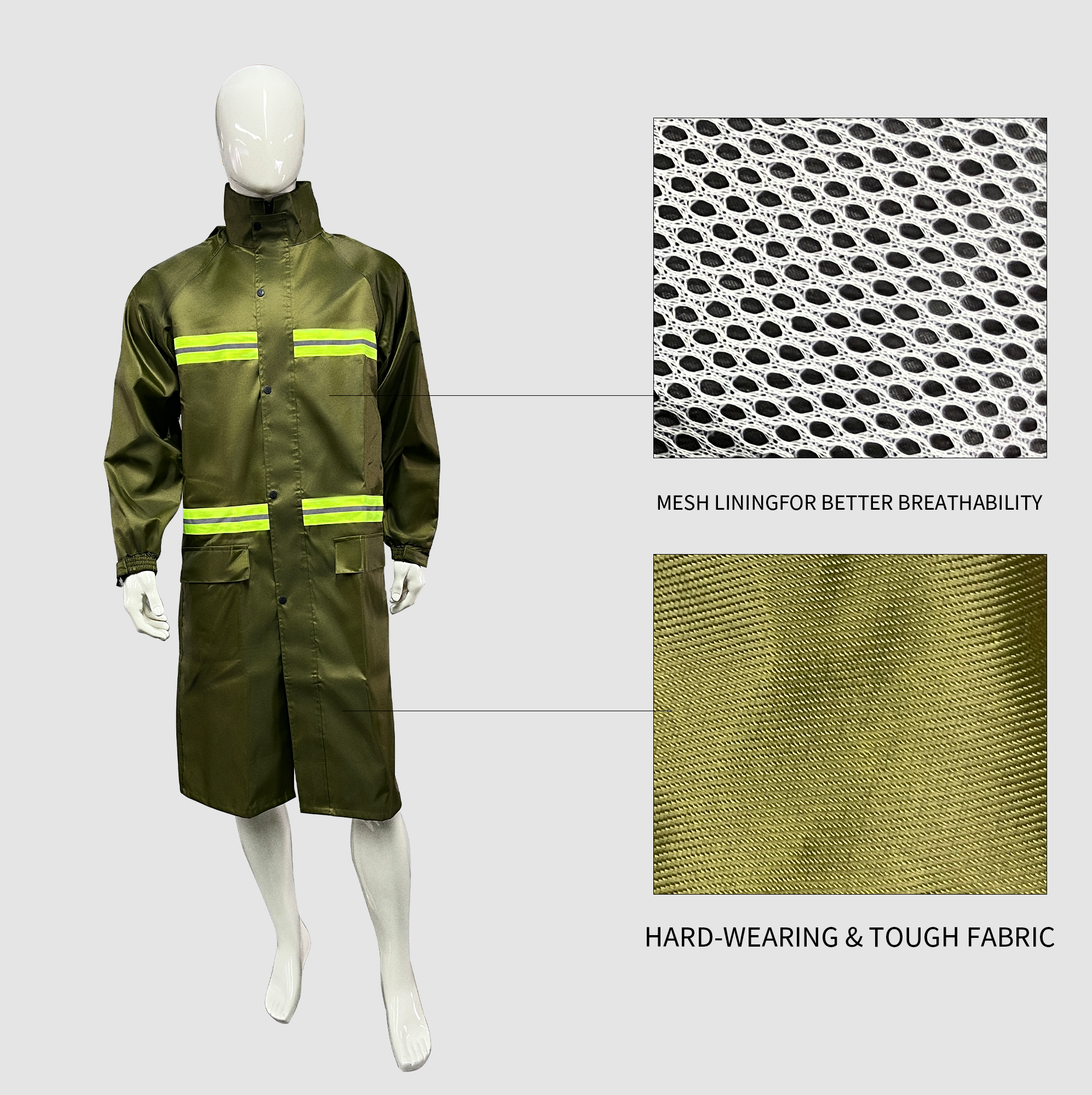 2026 New Design High Visibility Industrial Reflective Safety Raincoat Long Sleeve One-piece Waterproof Raincoat