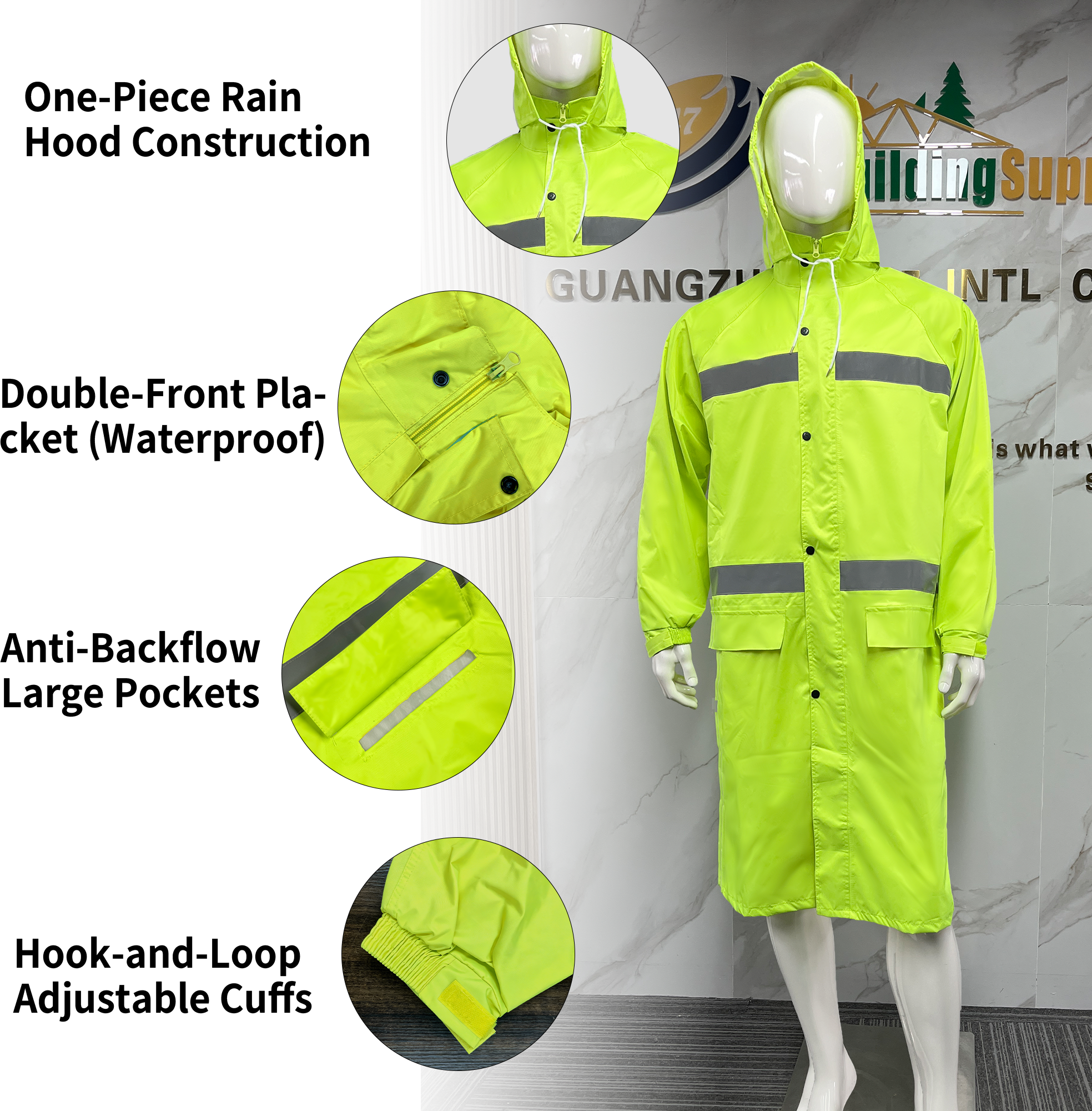 High Visibility Industrial Reflective Safety Hooded Waterproof Reflector Jackets Coat Rain Coat Waterproof