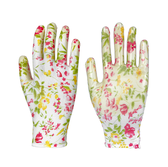 Wholesale Floral Print Mesh Gloves Safety Breathable Non Slip Garden Work Gloves for Woman