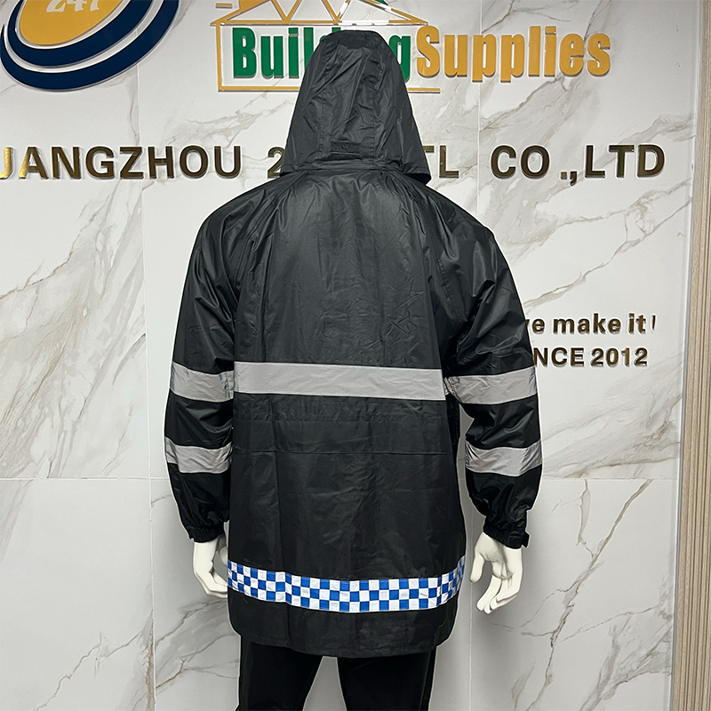Black PVC Waterproof Men Safety Raincoat Workwear Reflective Safety Raincoat