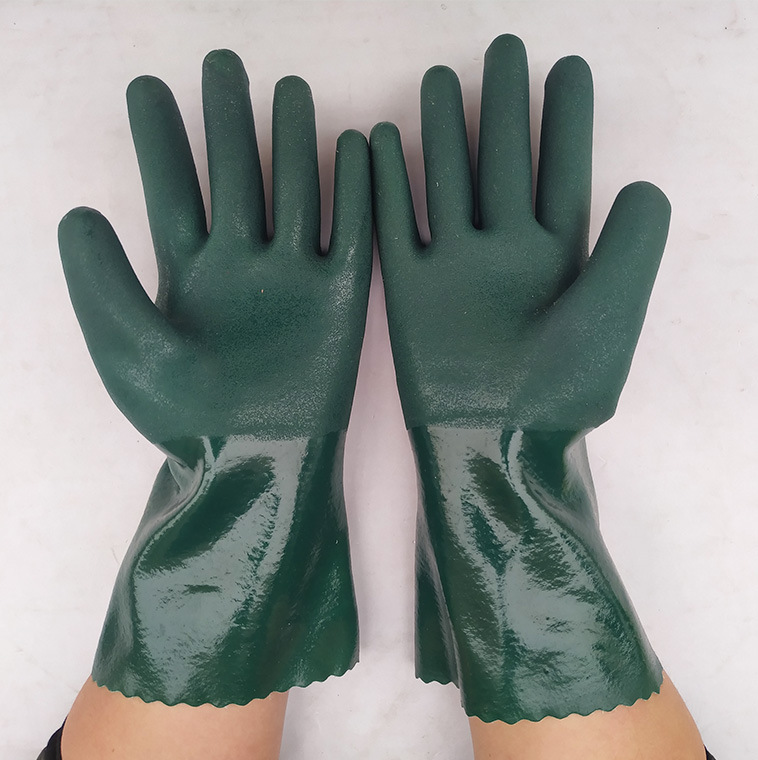 Finishing Waterproof Oil Chemical Resistant Green Industrial PVC Gloves