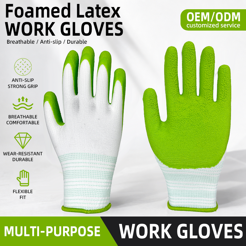 Garden Gloves Green Anti-slip Rubber Safety Glove Wholesale Industrial Protective Garden Working Gloves
