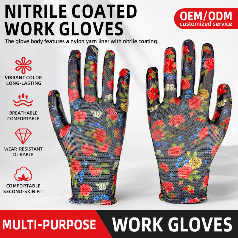 Nitrile Coated Gloves Safety Work Gloves Female Garden Protective Gloves for Wholesale