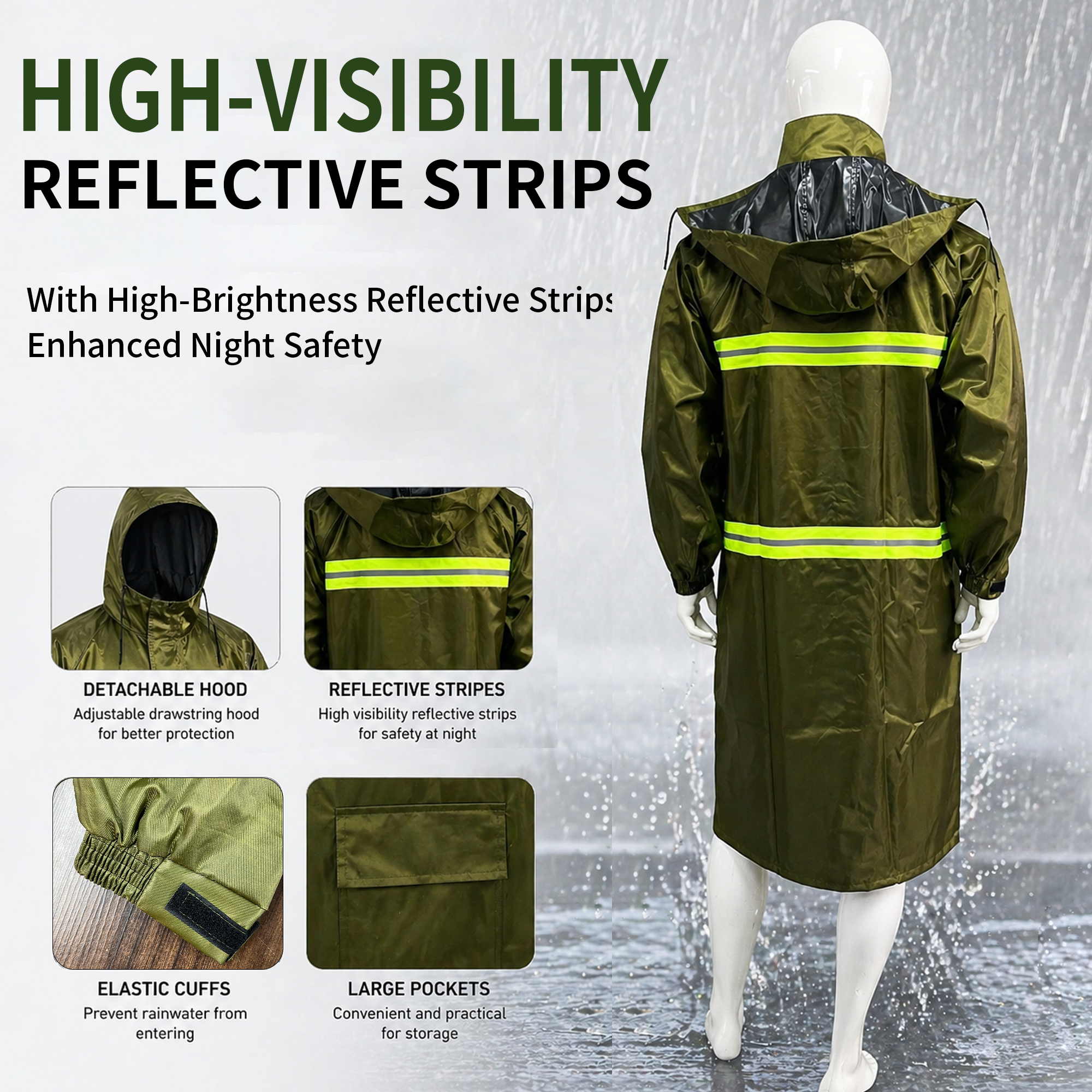 2026 New Design High Visibility Industrial Reflective Safety Raincoat Long Sleeve One-piece Waterproof Raincoat