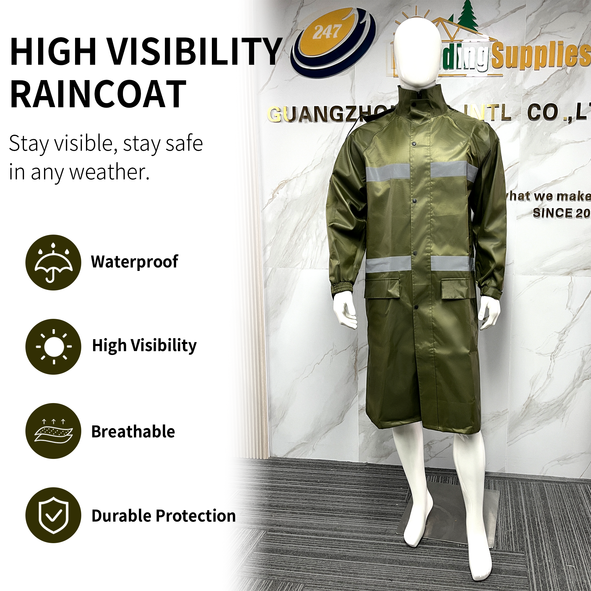 High Visibility Industrial Reflective Safety Hooded Waterproof Reflector Jackets Coat Rain Coat Waterproof