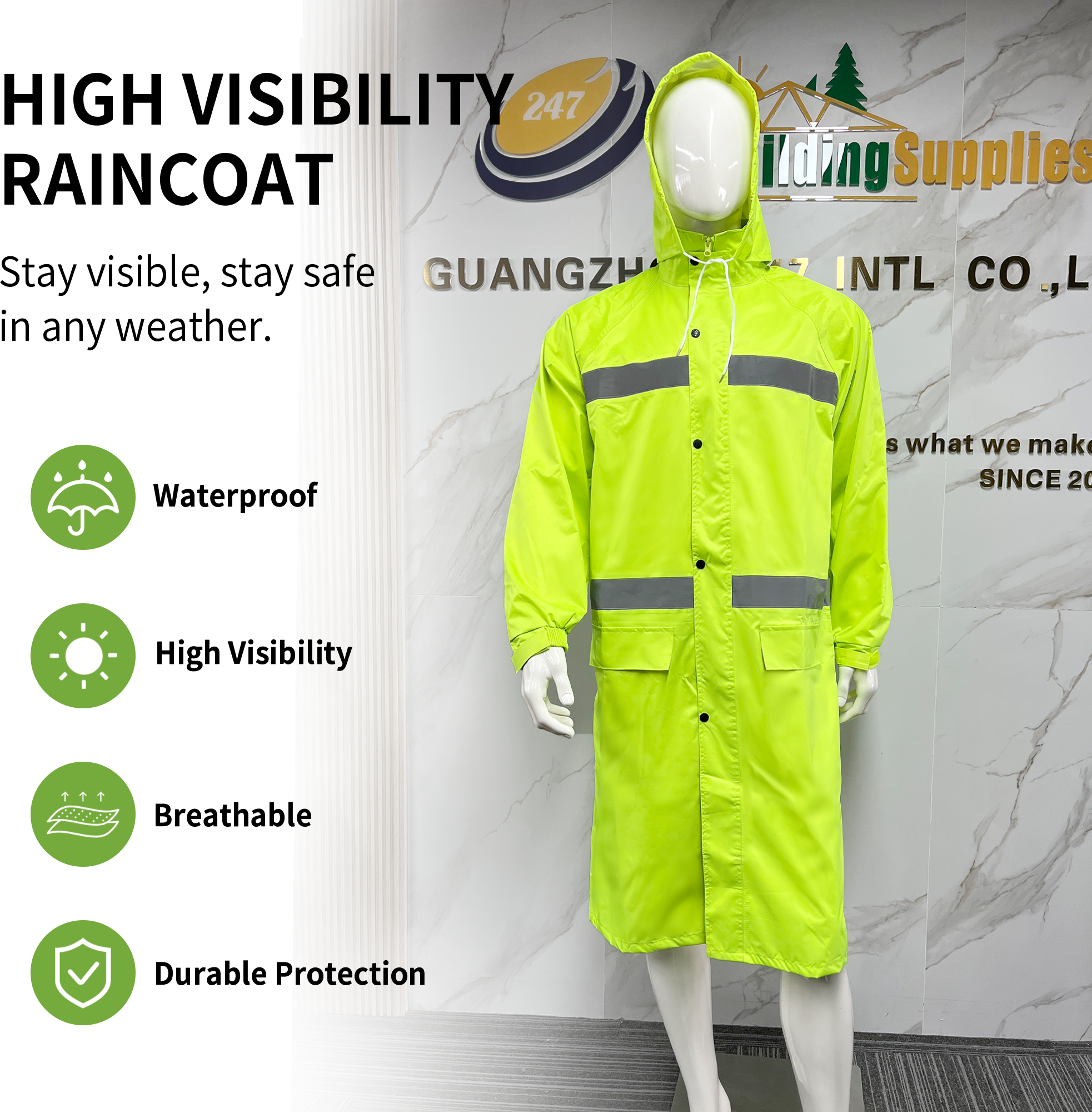 High Visibility Industrial Reflective Safety Hooded Waterproof Reflector Jackets Coat Rain Coat Waterproof