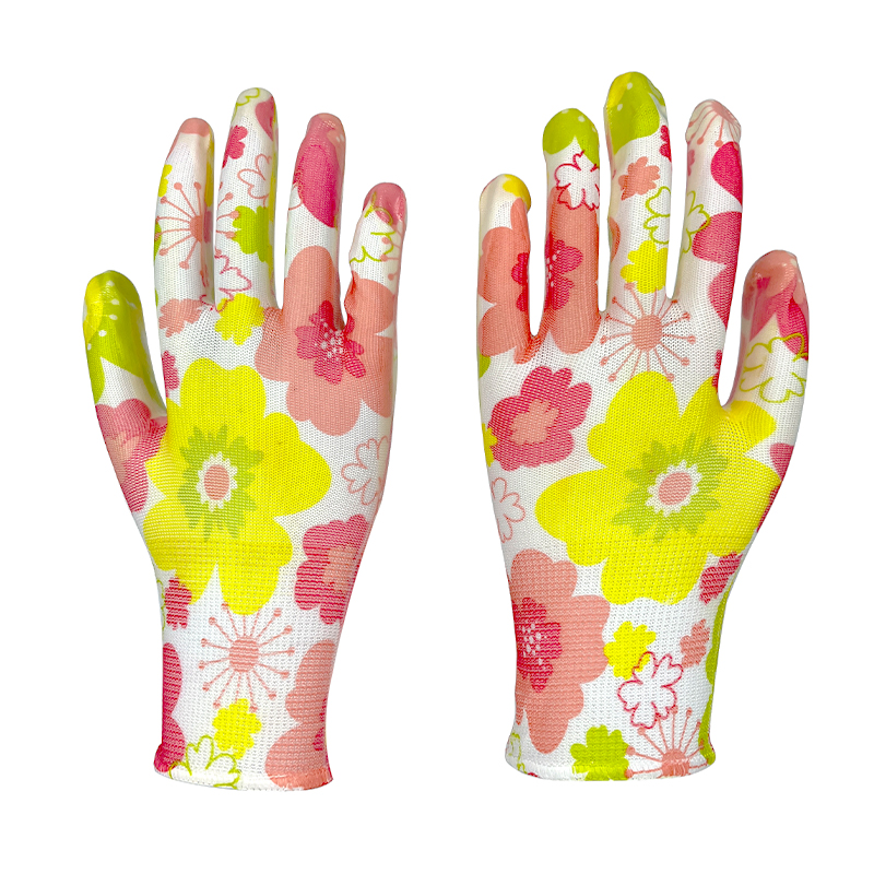 Multicolour Nitrile Coated Gloves Safety Work OEM Nylon Polyester Breathable Safety Gloves