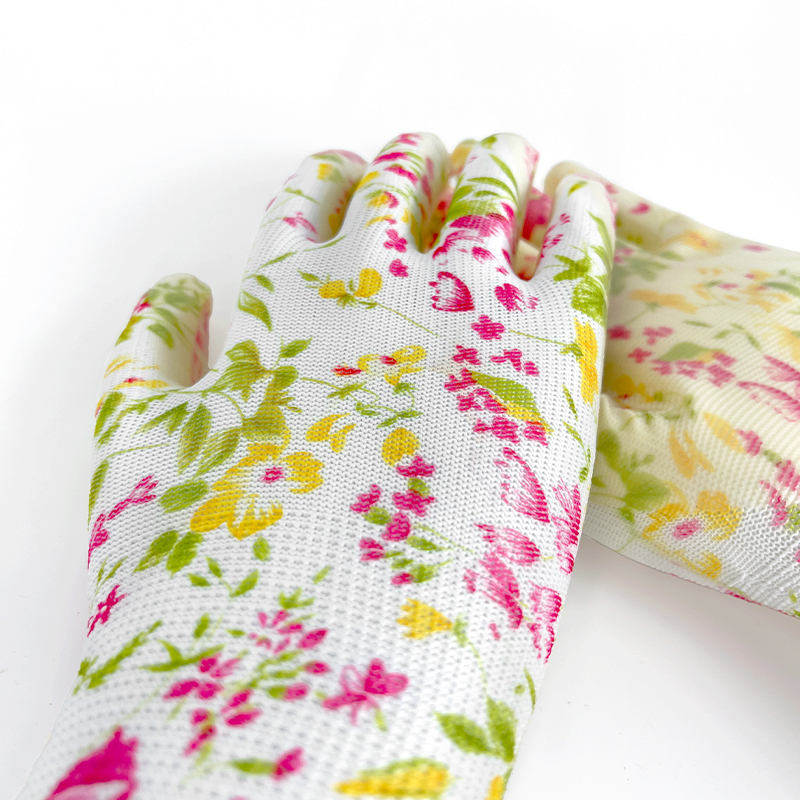 Wholesale Floral Print Mesh Gloves Safety Breathable Non Slip Garden Work Gloves for Woman