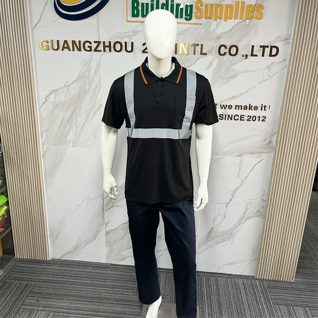 Black Work Clothes High Visibility Safety Polo Shirt Reflective Breathable Work Clothes