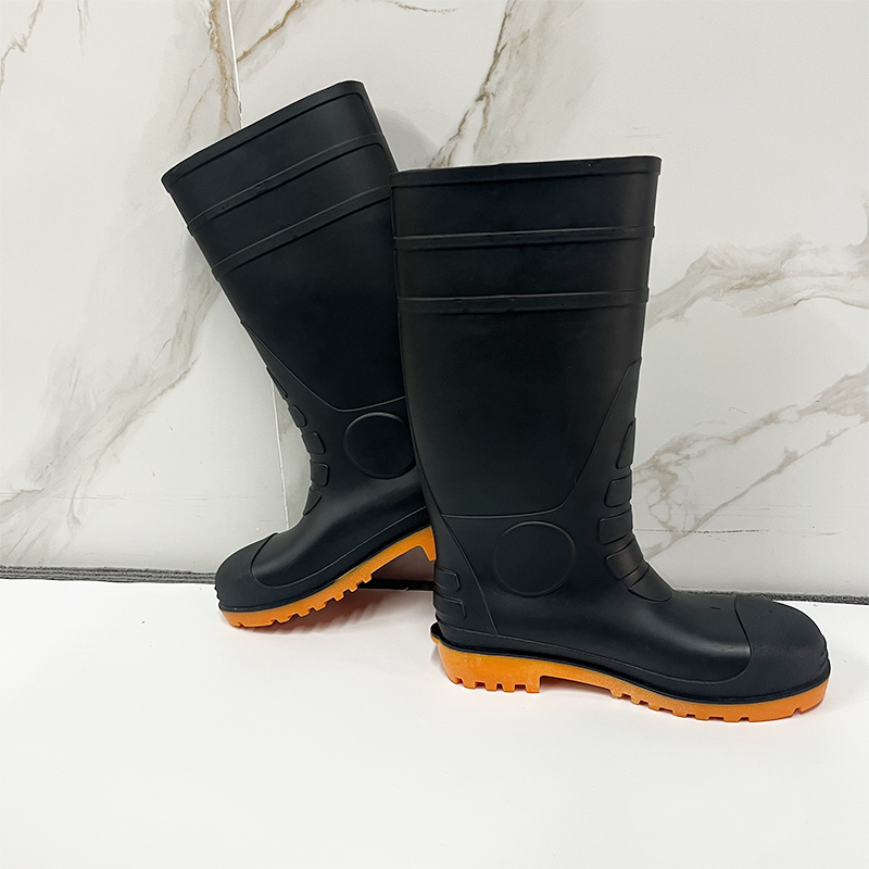 Anti-Slip Black Rubber Work PVC Farm Rain Boot with Ce Certification With Steel Toe Safety Rain Boots