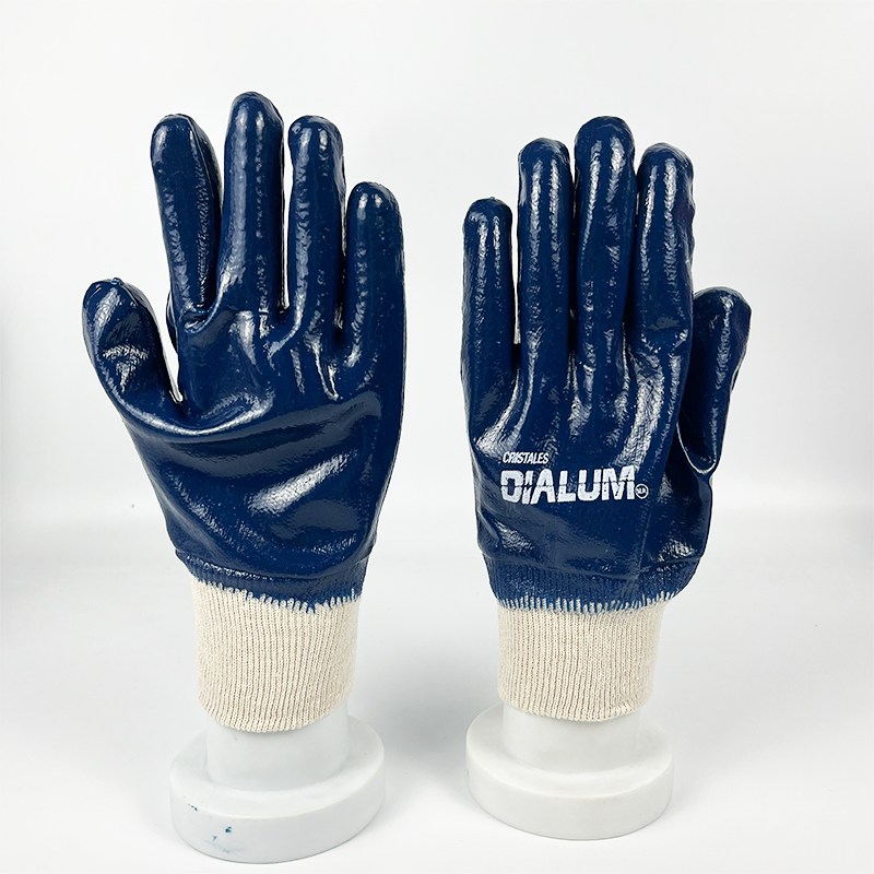 Blue Nitrile Fully Coated Jersey Liner Knit Wrist Industrial Work Gloves