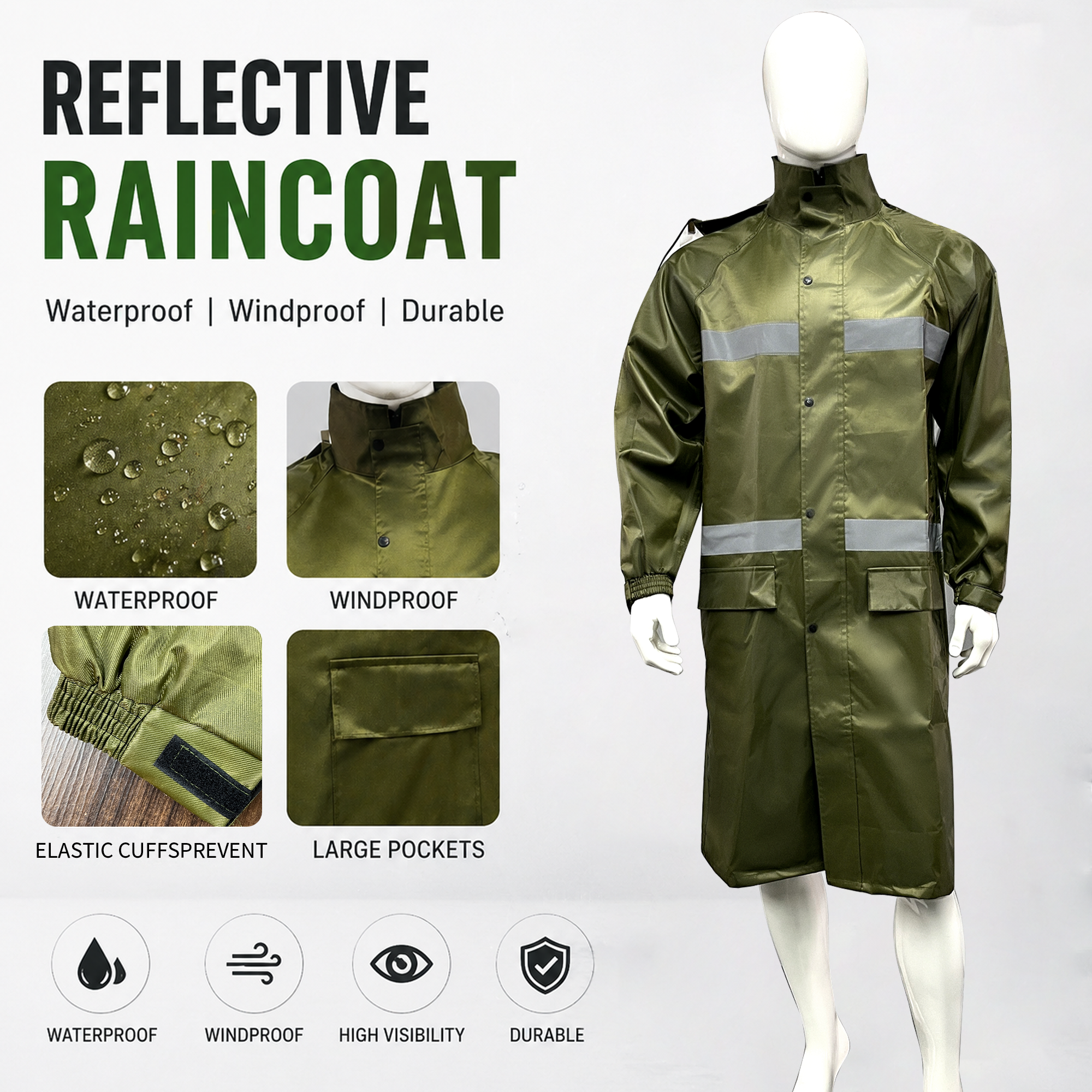 High Visibility Industrial Reflective Safety Hooded Waterproof Reflector Jackets Coat Rain Coat Waterproof