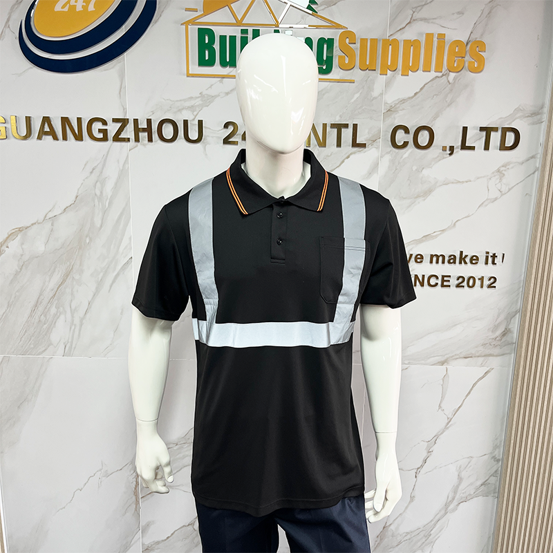 Black Work Clothes High Visibility Safety Polo Shirt Reflective Breathable Work Clothes