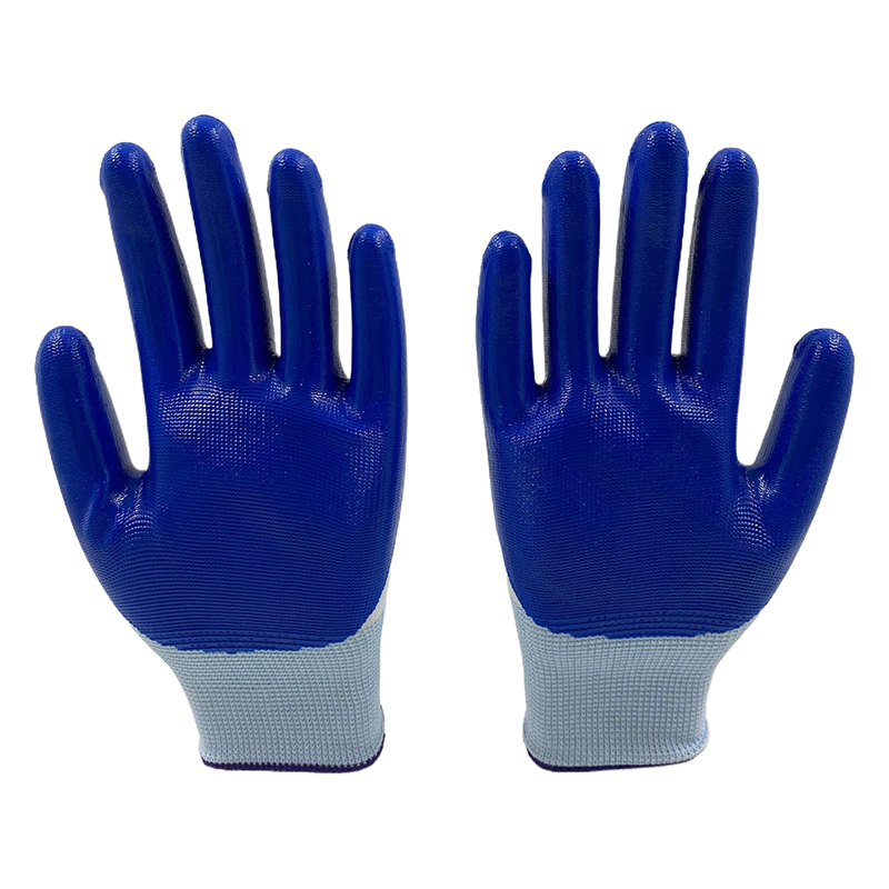 Polyester Lined Red Black Nitrile Palm Oil Coating Labor Protection Industrial Safety Glove