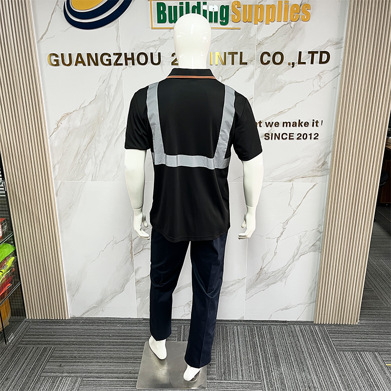 Black Work Clothes High Visibility Safety Polo Shirt Reflective Breathable Work Clothes