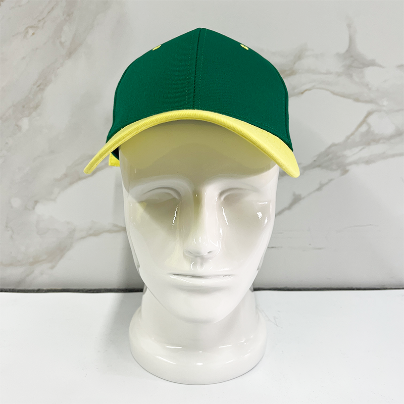 Popular Unisex Green Yellow Two Tones Hat Cotton Embroidery 6 Panel Bump Cap