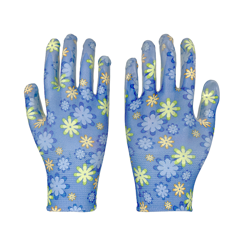 Nitrile Coated Palm Work Nylon Gloves Gardening Work Ladies Breathable Dipped Rubber Safety Gloves