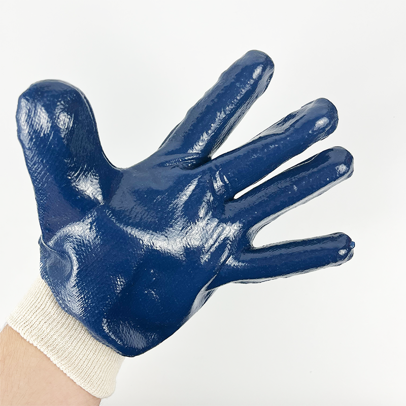 Blue Nitrile Fully Coated Jersey Liner Knit Wrist Industrial Work Gloves