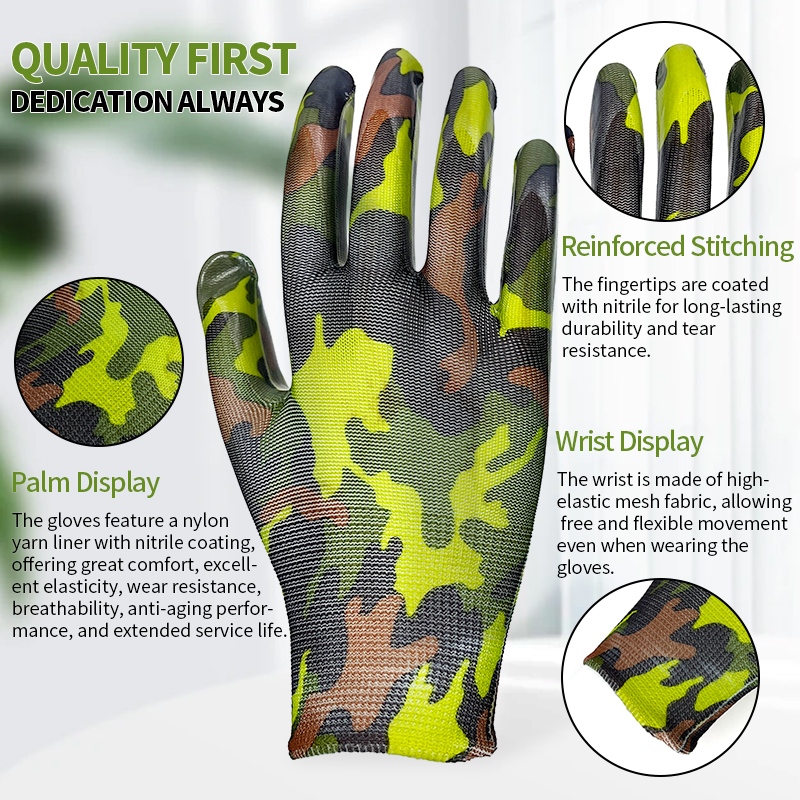 Hot Selling Hand Safety Work Gloves Printed Liner Work Nitrile Coated Gloves for Gardening