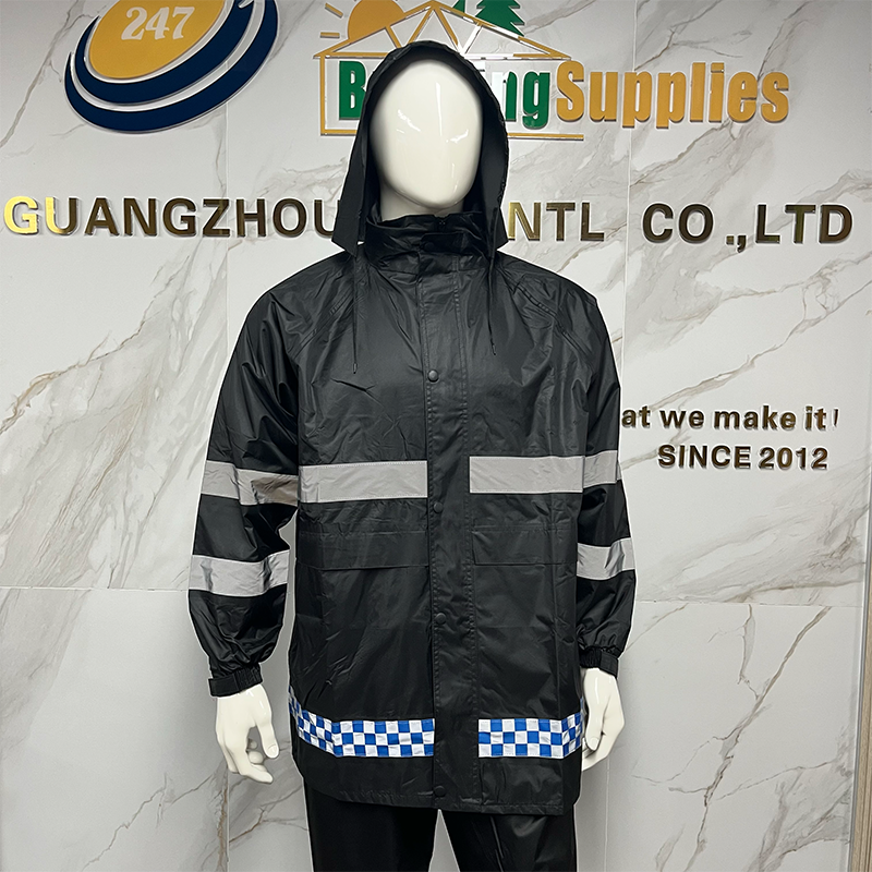 Black PVC Waterproof Men Safety Raincoat Workwear Reflective Safety Raincoat