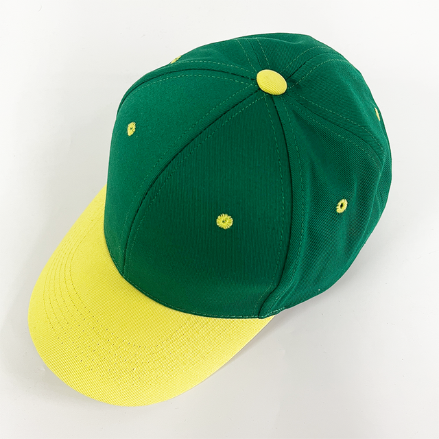 Popular Unisex Green Yellow Two Tones Hat Cotton Embroidery 6 Panel Bump Cap