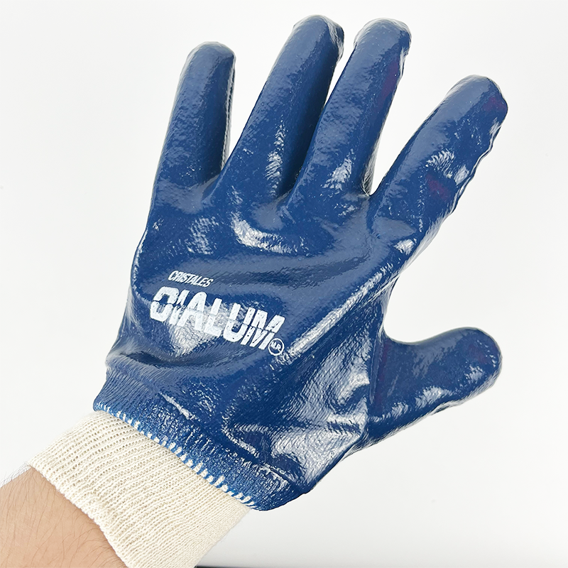 Blue Nitrile Fully Coated Jersey Liner Knit Wrist Industrial Work Gloves