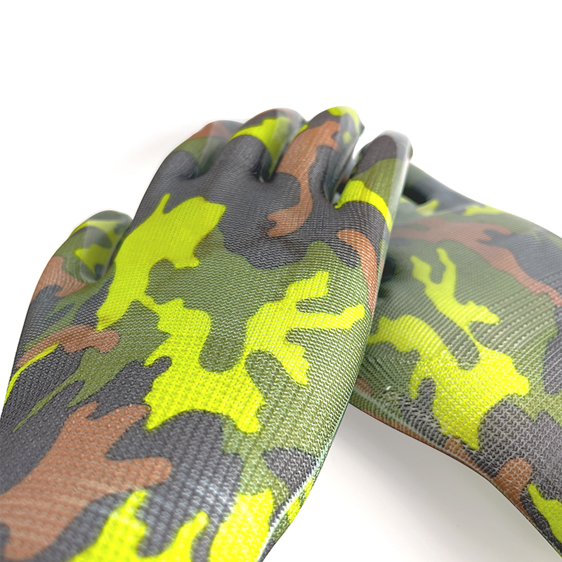 Hot Selling Hand Safety Work Gloves Printed Liner Work Nitrile Coated Gloves for Gardening