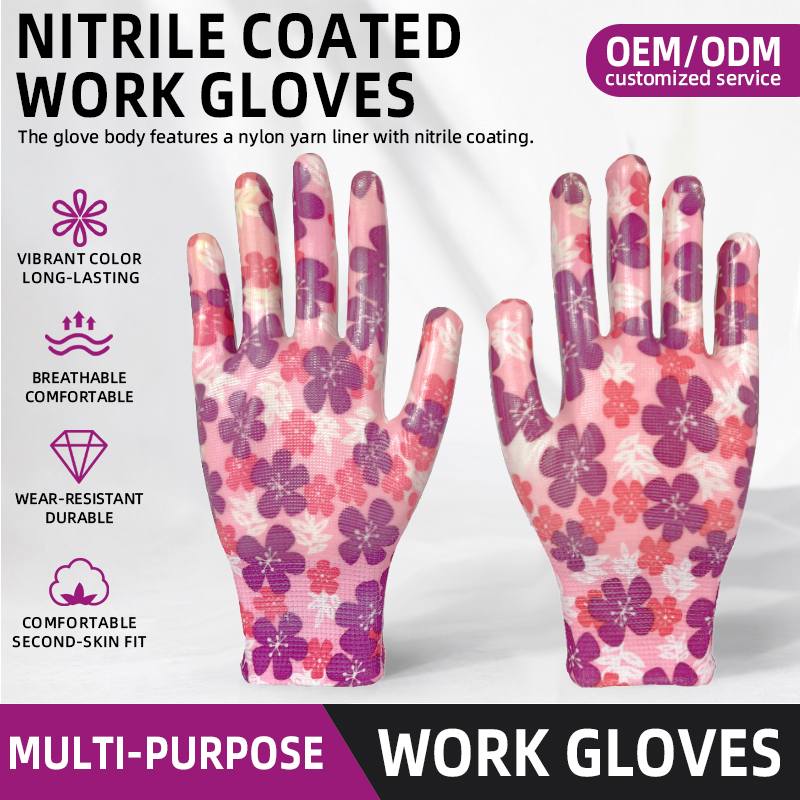 Nitrile Coated Palm Anti-static Color Nylon Woven Gardening Picking Wear protection Safety Work Gloves