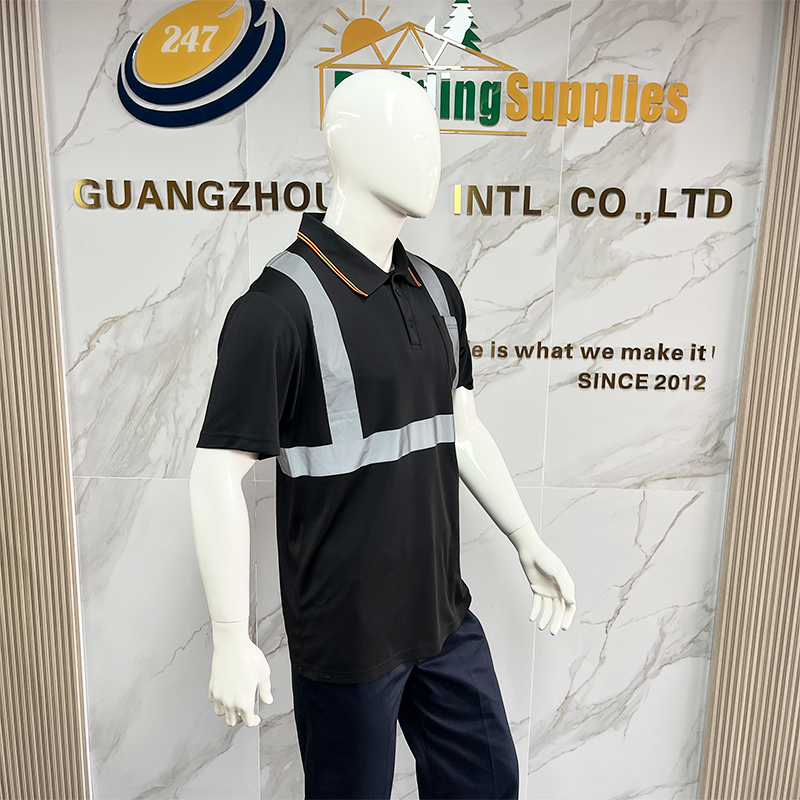 Black Work Clothes High Visibility Safety Polo Shirt Reflective Breathable Work Clothes