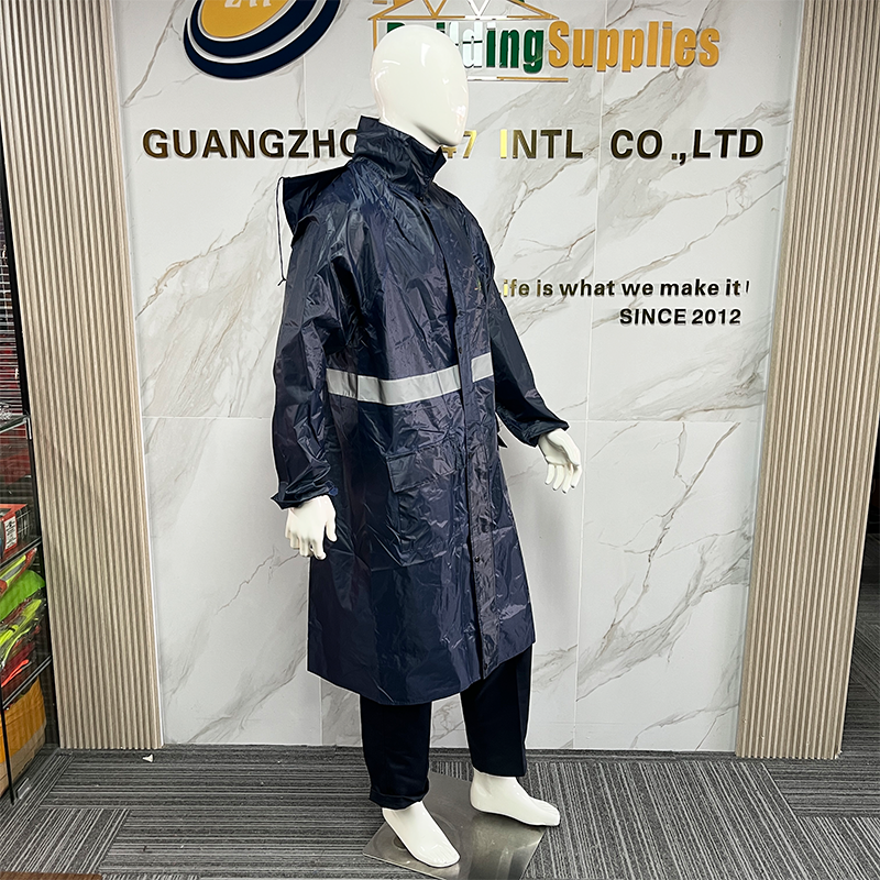 Wholesale Adults Waterproof Long Rain Coat Hooded Raincoat with Reflective Strip