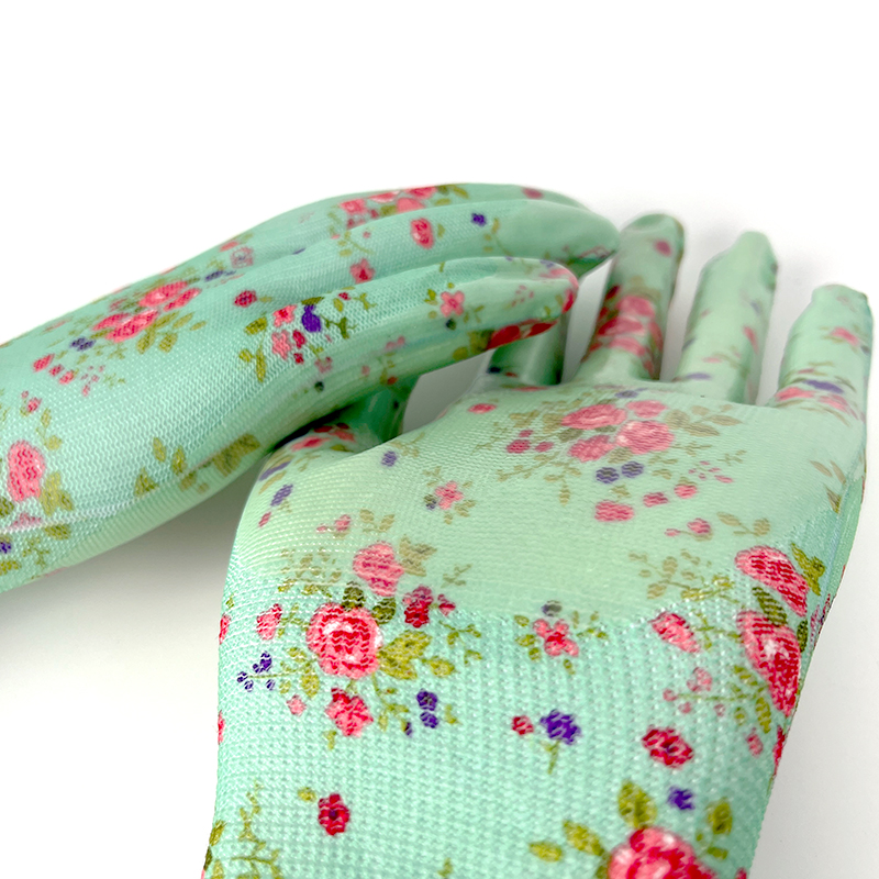 Women's Floral Nitrile Coated Garden Glove Breathable Anti-slip Safety Gloves for Yard Cleaning