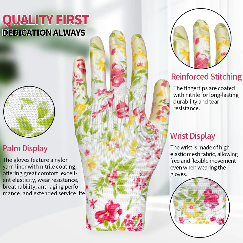 Wholesale Floral Print Mesh Gloves Safety Breathable Non Slip Garden Work Gloves for Woman