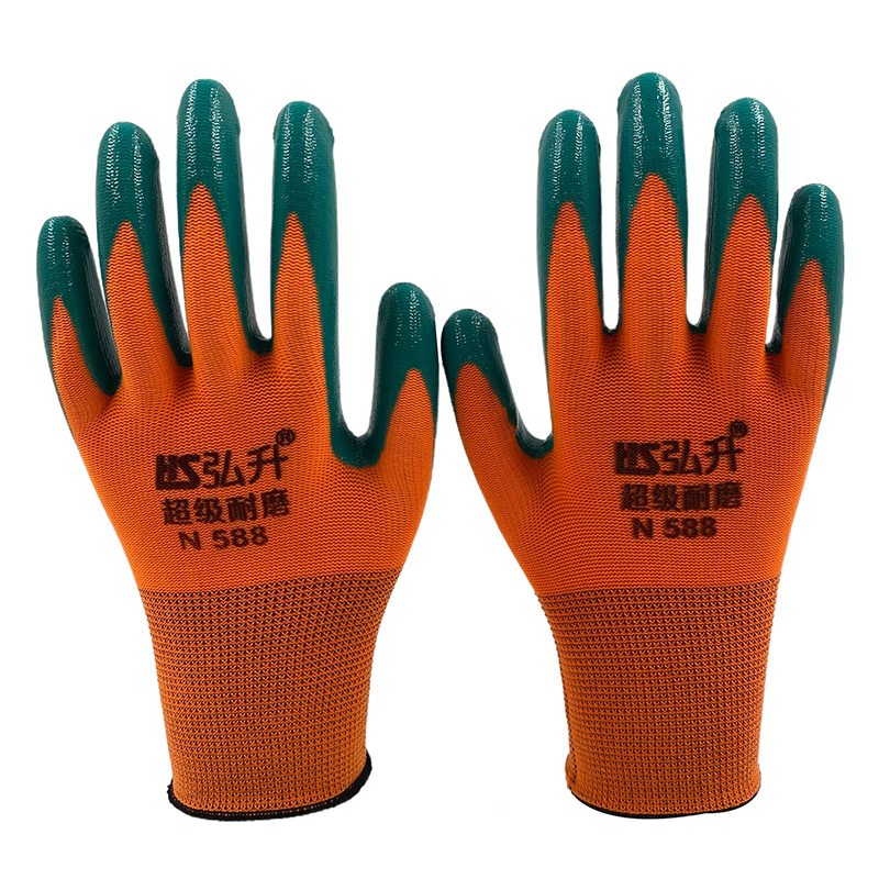 Polyester Lined Red Black Nitrile Palm Oil Coating Labor Protection Industrial Safety Glove