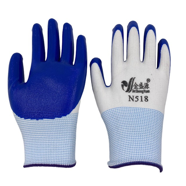 Blue Nitrile Coated Safety Gloves Working Anti Slip Durable Gloves