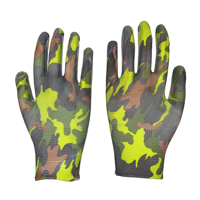 Hot Selling Hand Safety Work Gloves Printed Liner Work Nitrile Coated Gloves for Gardening