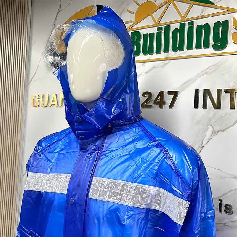 Waterproof PVC Split Rain Suit with Wide Front & Back Reflective Strips Heavy Duty Motorcycle Riding Rainwear