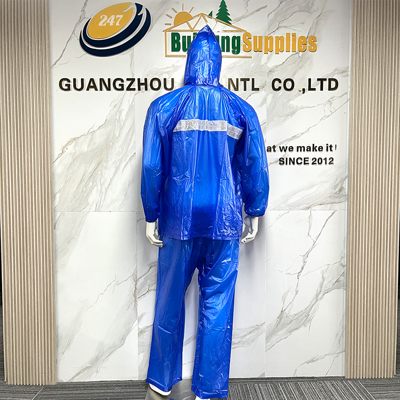 Waterproof PVC Split Rain Suit with Wide Front & Back Reflective Strips Heavy Duty Motorcycle Riding Rainwear