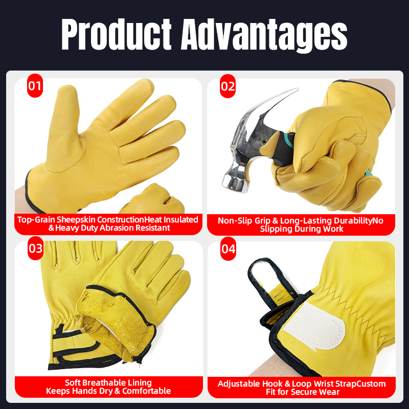 Good Price Smooth Leather Protective Safety Gloves Waterproof Windproof Durable Antislip Welding Glove