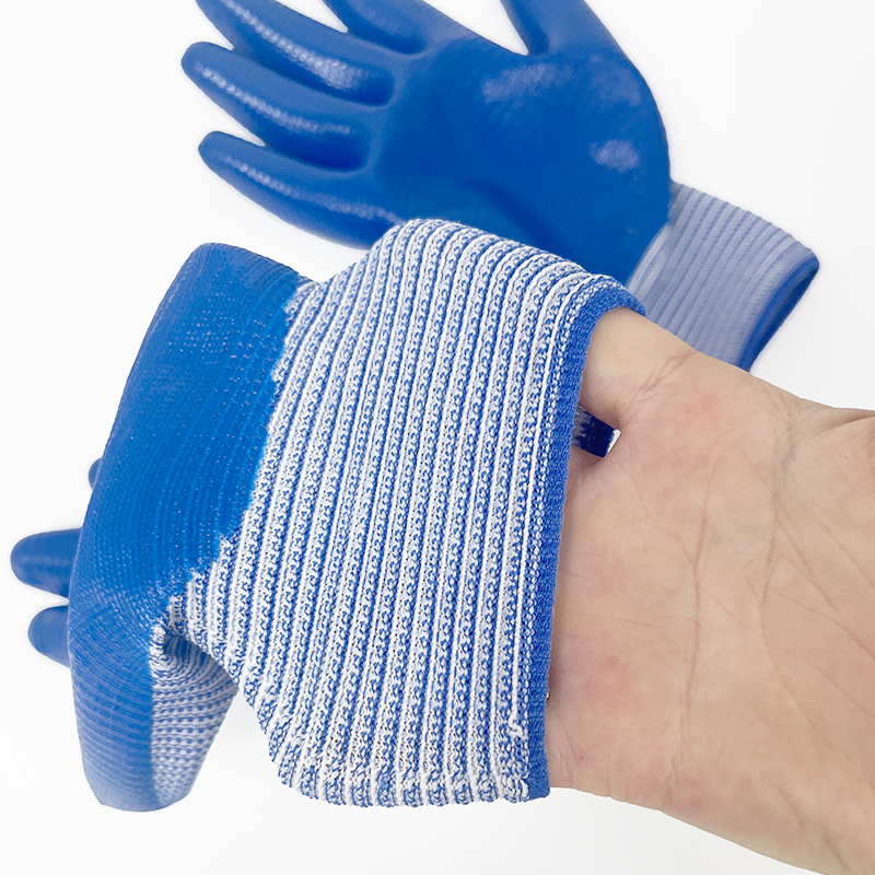 Lightweight Industrial Construction Flexible Breathable Nitrile Dipped Blue Nylon Knit Safety Gloves for Working