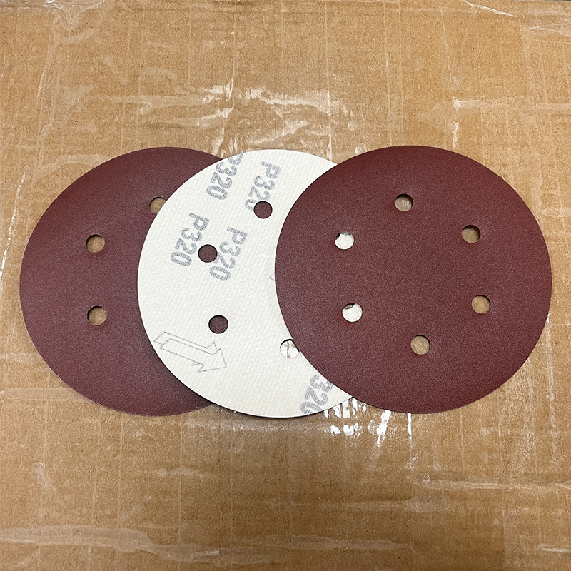 Hot Sale Red Aluminum Oxide Hook And Loop Sanding Disc 125Mm 6 Hole Sandpaper Disc For Industrial Sanding Polishing Application