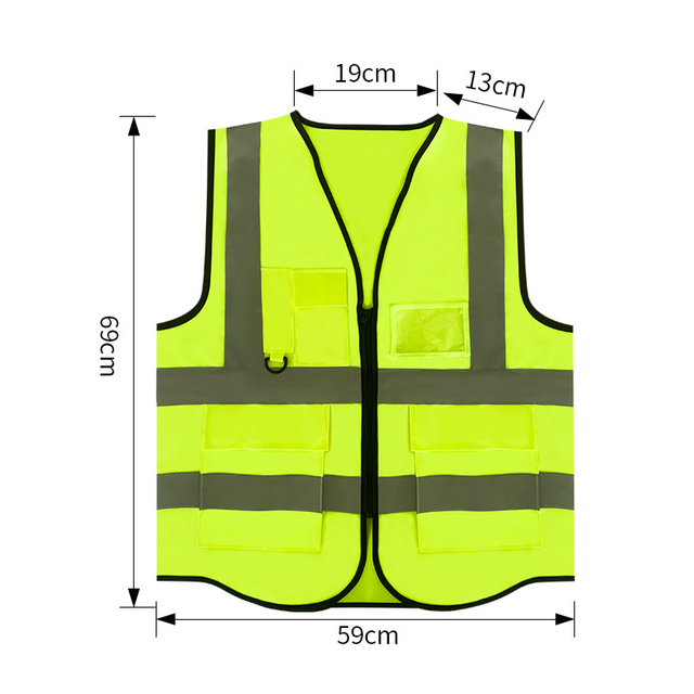 Multi-Purpose Reflective Safety Vest High Visibility Breathable Multi-pocket Zippered Safety Vest 