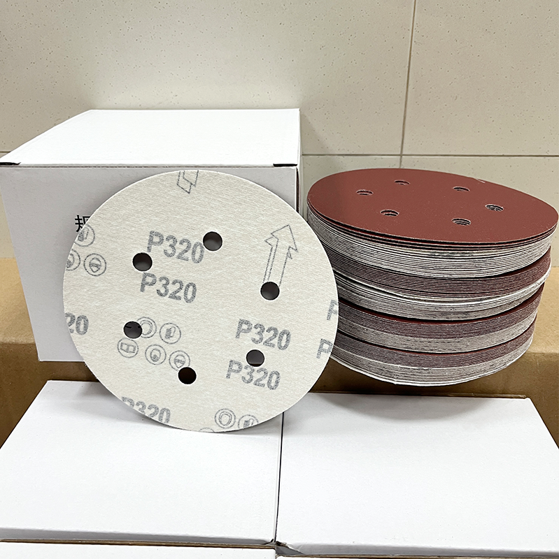 Hot Sale Red Aluminum Oxide Hook And Loop Sanding Disc 125Mm 6 Hole Sandpaper Disc For Industrial Sanding Polishing Application