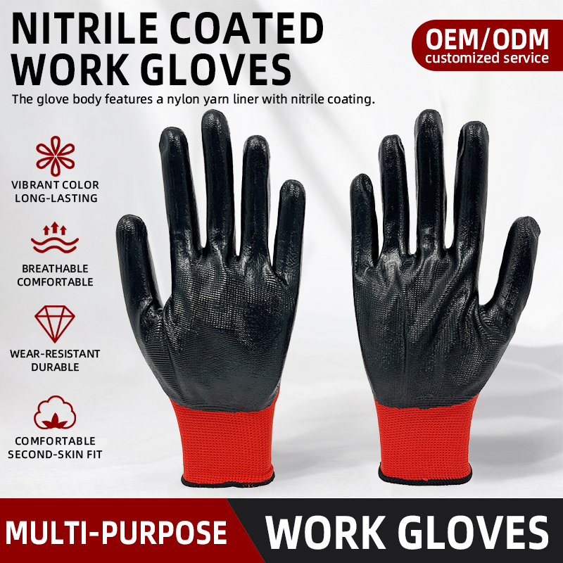New Promotion Price Durable Vibrant Color Heavy Duty Industrial Gloves Nitrile Safety Labor Gloves