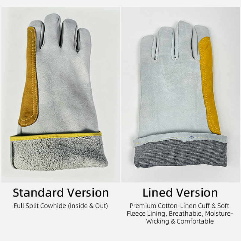 Reinforced Heat-Resistant Fleece Lining Cowhide Leather Safety Gloves Heavy Duty Anti-heat Breathable Welding Gloves